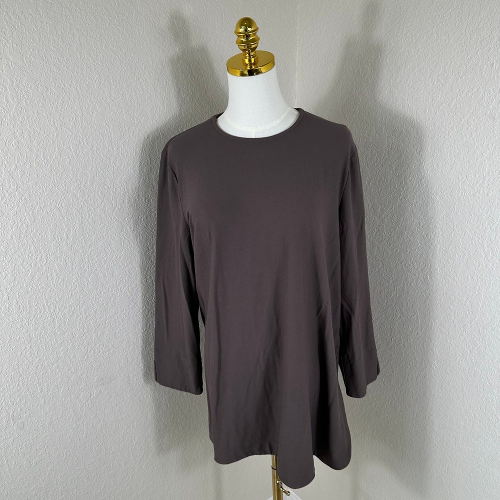 Eileen Fisher Tunic Top Womens Large Brown Minimalist Lagenlook Quiet Luxury